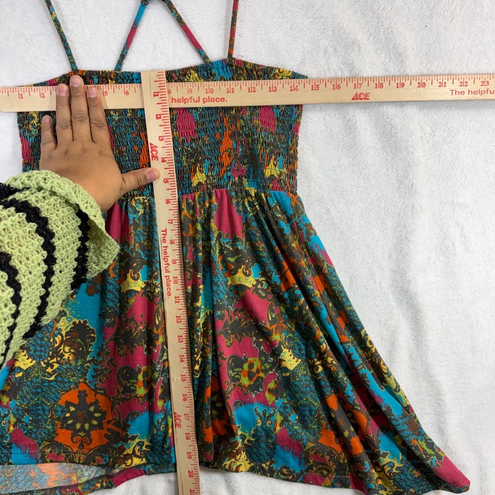 Weavers L Smocked Babydoll Halter Top Colorful Handkerchief Boho Summer Y2K Cute - Picture 9 of 9